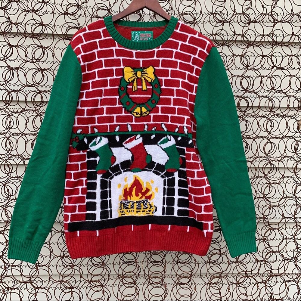 Ugly Christmas Sweater fireplace mantle tunic seen in a Hallmark movie MEDIUM